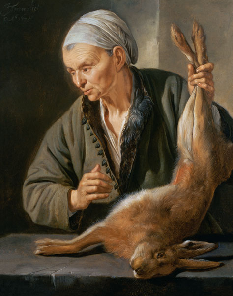 Woman with a dead hare von Jacob Toorenvliet