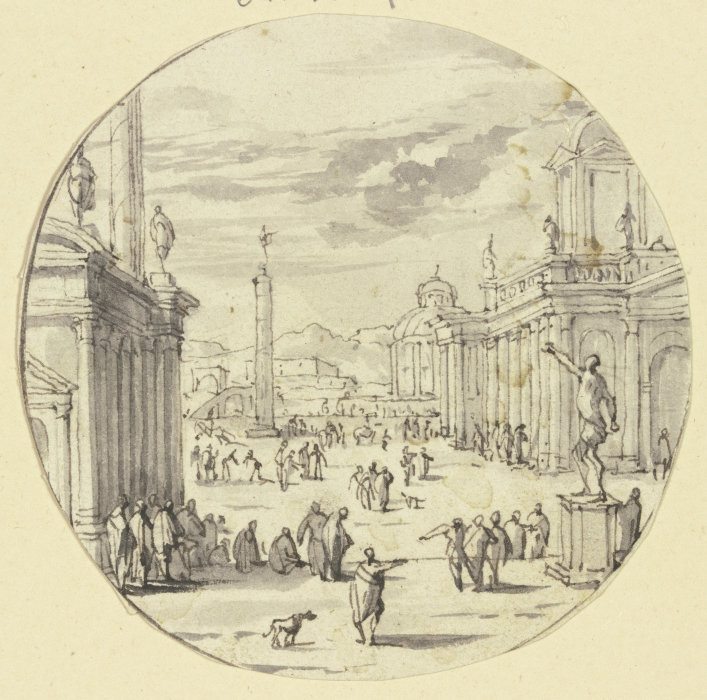 Großer Platz mit Prachtgebäuden und einem Obelisken von Jacob van der Ulft