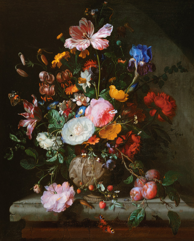 Blumenstrauß in einer Steingutvase von Jacob van Walscapelle