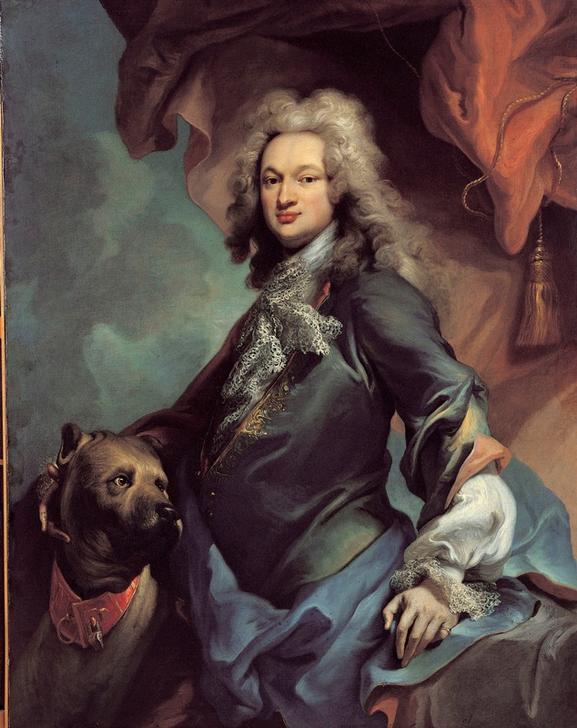 Bildnis eines Herrn mit Dogge von Jacopo Amigoni