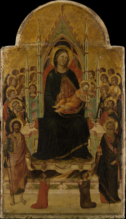 Thronende Madonna mit Kind und Heiligen, Engeln und Stiftern von Jacopo del Casentino
