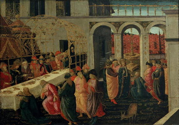 The Banquet of Ahasuerus (tempera on panel) von Jacopo del Sellaio