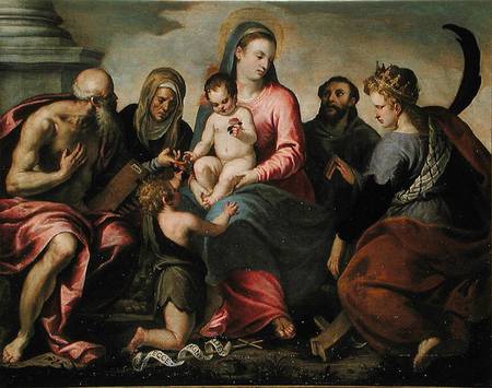 Virgin and Child surrounded by Saint Jerome, Saint Elizabeth, Saint John the Baptist, Saint Francis von Jacopo Palma il Giovane