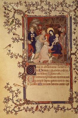 Lat 18014 f.42v The Adoration of the Magi, from Les Petites Heures de Duc de Berry, c.1385-90 (vellu 1917