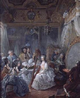 Marie Antoinette (1755-93) in her chamber at Versailles in 1777 (gouache on paper) 19th
