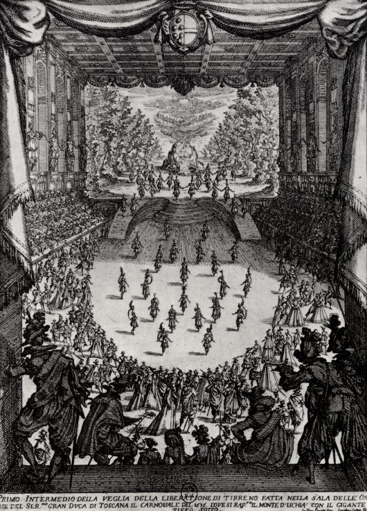 Illustration zum Theaterstück "Die Zwischenspiele" von Andrea Salvadoris (Zweites Zwischenspiel) von Jacques Callot