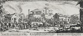 Les Miseres et les Mal-Heurs de la Guerre (Blatt 7): Die Zerstörung und Verbrennung eines Dorfes 1633