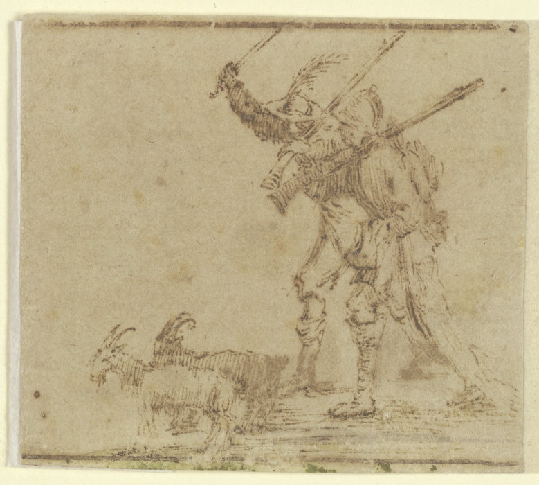 Zwei Soldaten treiben zwei Ziegen vor sich her von Jacques Callot