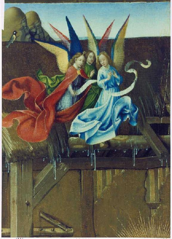 Geburt Christi. Detail: Drei Engel von Jacques Daret