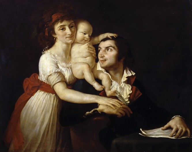 Camille Desmoulins mit seiner Frau Lucile und Kind von Jacques Louis David