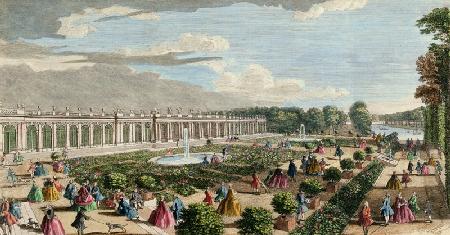View of the Chateau de Trianon, towards the Parterre (coloured engraving) (see also 171645) 1629