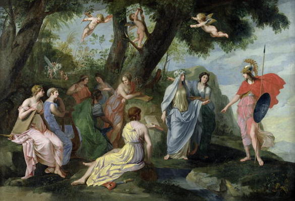 Minerva with the Muses (oil on canvas) von Jacques Stella