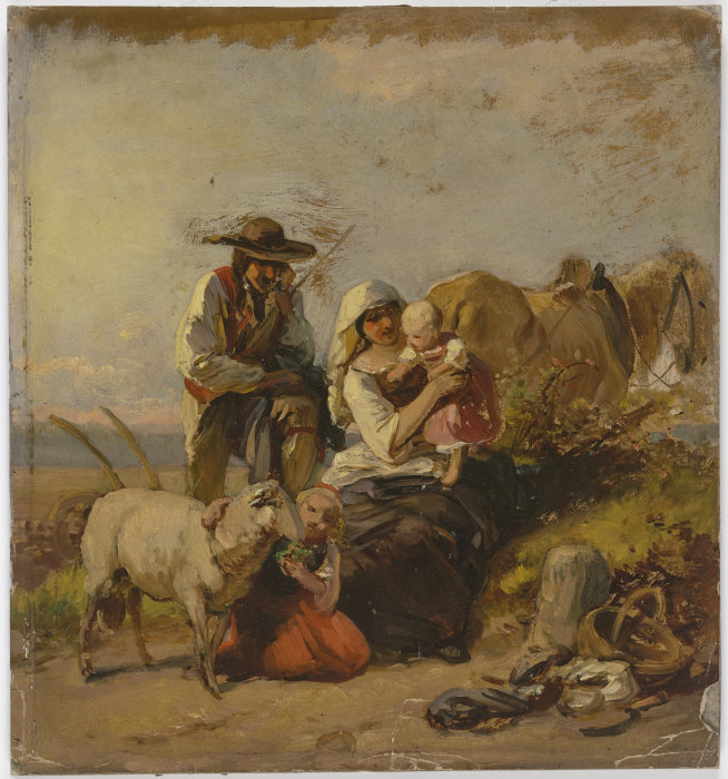 Bauernfamilie mit Pferd und Ziege auf dem Feld von Jakob Becker