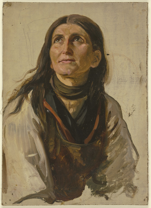 Bildnis einer lächelnden Bäuerin mit offenem Haar von Jakob Becker