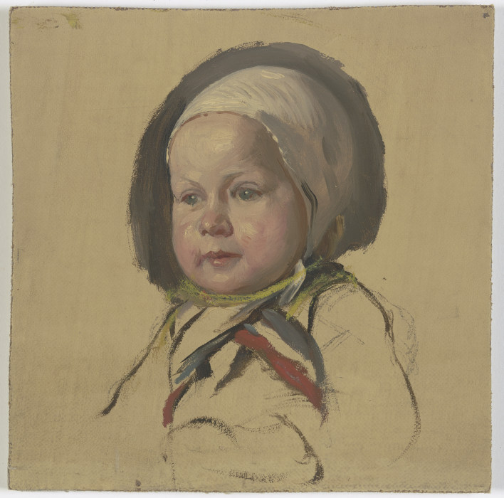 Kleines Kind mit weißem Häubchen von Jakob Becker