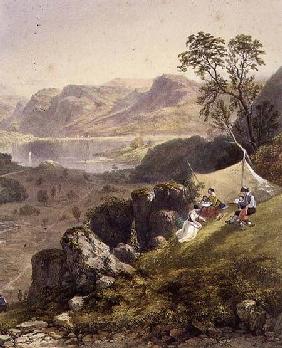 Thirlmere and Wythburn, detail of a sketching party, from 'The English Lake District' 1853