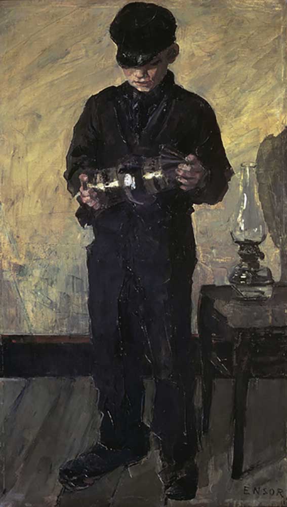 Der Lampenjunge (The Lamplighter), 1880, von James Ensor (1860-1949), Öl auf Leinwand, 151x91 cm. Be von James Ensor