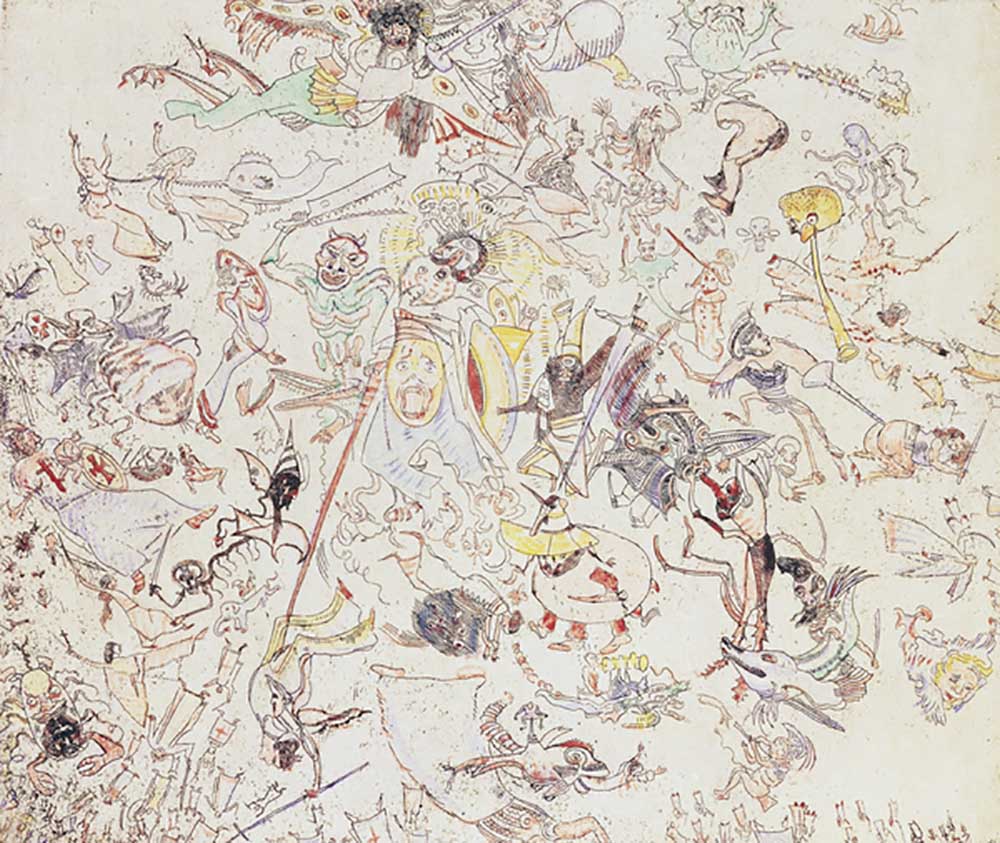 Teufel schlagen Engel und Erzengel, 1888, von James Ensor (1860-1949). Belgien, 19. Jahrhundert. von James Ensor