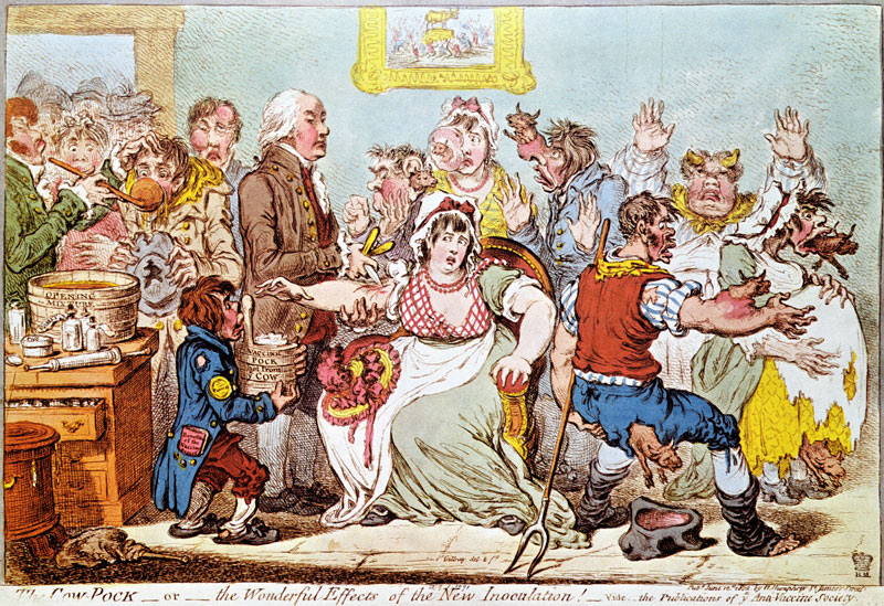 The Cow Pock or the Wonderful Effects of the New Inoculation, published by  H.Humphrey von James Gillray