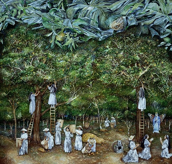 Miraculous Vision of the Virgin in the Orange Orchard, 1996 (oil on canvas)  von  James  Reeve