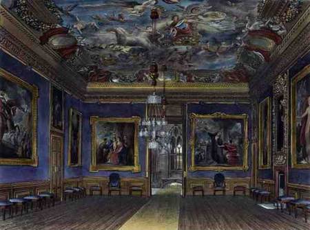 The King's Drawing Room, Windsor Castle, from 'Royal Residences', engraved by Thomas Sutherland (b.1 von James Stephanoff