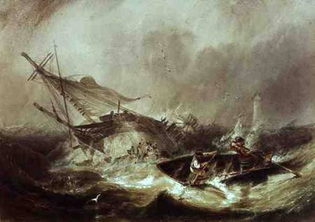 Rowing to rescue shipwrecked sailors off the Northumberland Coast von James Wilson Carmichael