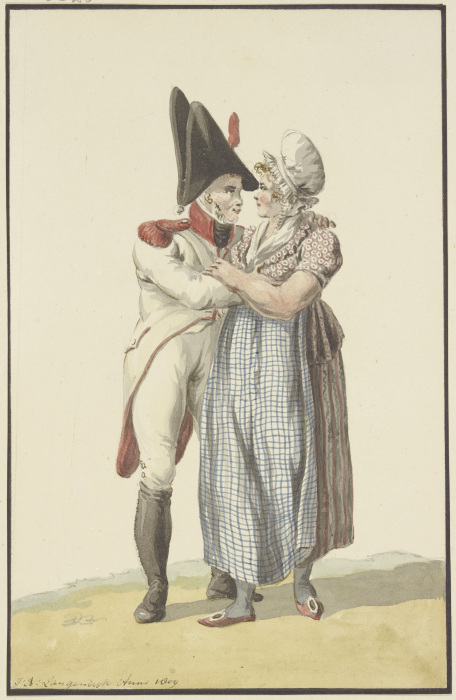 Ein Soldat umarmt eine Frau von Jan Anthonie Langendijk