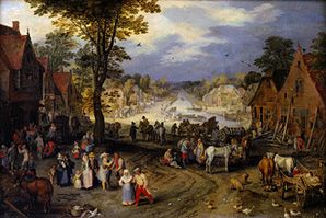 Belebter Dorfplatz. von Jan Brueghel d. Ä.