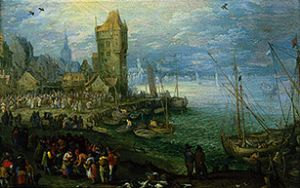 Fischmarkt am Meeresstrand. von Jan Brueghel d. Ä.