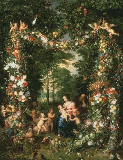 Holy Family on a garland of flowers and fruits c. 1620