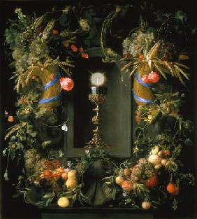 Kelch und Hostie, umgeben von Fruchtgirlanden 1648