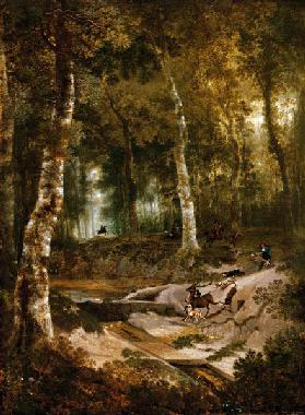 Forest landscape with stag hunt 1665