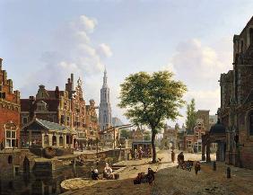 Dutch town scene with canal