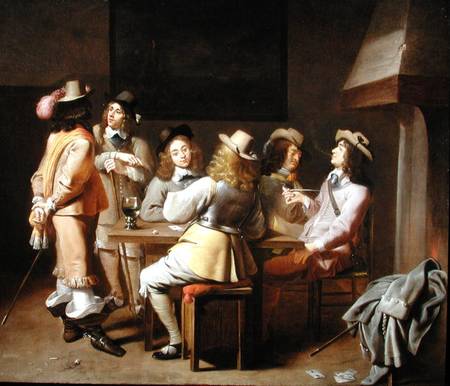 A Guardroom with Soldiers Playing Cards and Smoking at a Table von Jan Olis
