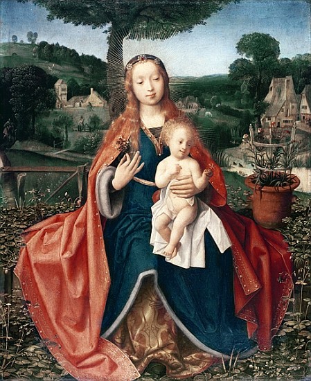 The Virgin and Child in a Landscape (oil on oak) von Jan Provoost