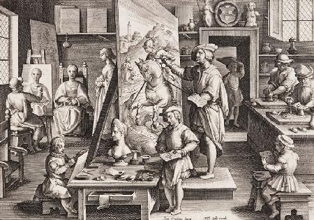  The Invention of Oil Paint, plate 15 from 'Nova Reperta' (New Discoveries) c.1600