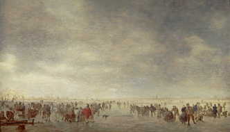 Eisfläche mit vielen Schlittschuhläufern von Jan van Goyen