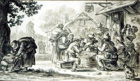 A Farmers' Card Game in front of the Inn, 1624 (pencil, pen and ink and brush on von Jan van Goyen