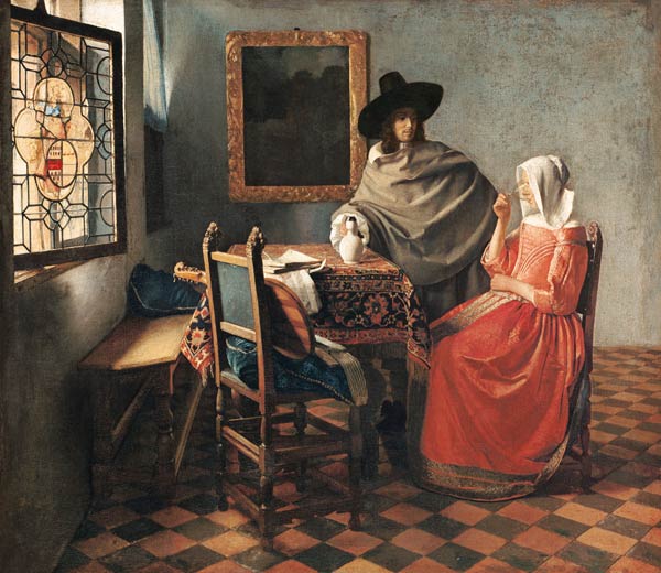 Herr und Dame beim Wein von Johannes Vermeer