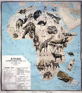 Map of animals in Africa (colour engraving) Sf 14th
