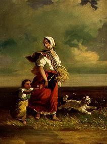 Bäuerin mit Kind auf dem Heimweg von János Jankó
