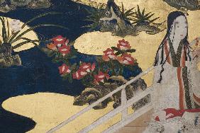 Detail of Spring in the Palace, six-fold screen from 'The Tale of Genji' c.1650