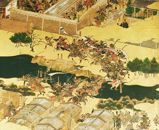 The Battle of Hogen from a screen, Momayama Period (1568-1600) (pen & ink, colour and gold laid on p von Japanese School