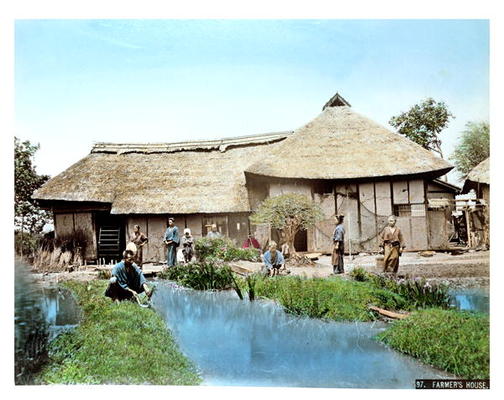 View of a Japanese Farm, c.1900 (hand coloured photo) von Japanese School, (20th century)