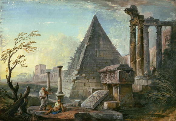 Pyramid of Caius Cestius at Rome (gouache on paper) von Jean-Baptiste Lallemand