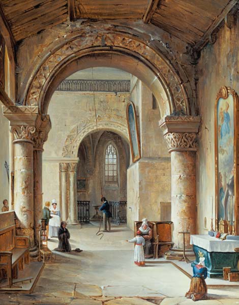 Interior of a Church in Normandy, 1832 (oil on canvas) von Jean-Baptiste Messager