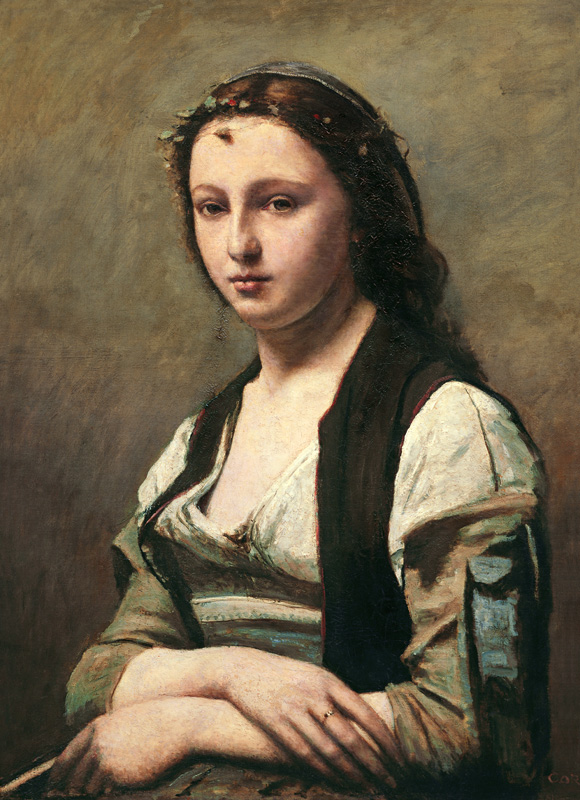 Die Frau mit der Perle von Jean-Baptiste Camille Corot