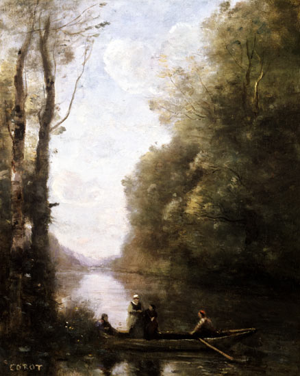 The Ferryman Leaving the Bank with Two Women von Jean-Baptiste Camille Corot