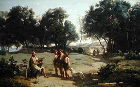 Homer and the Shepherds in a Landscape von Jean-Baptiste Camille Corot