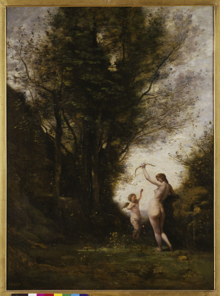 Nymphe mit Amor spielend von Jean-Baptiste Camille Corot